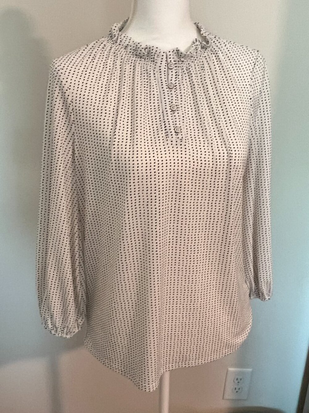 Women's Blouse White Black Polka Dots Size S